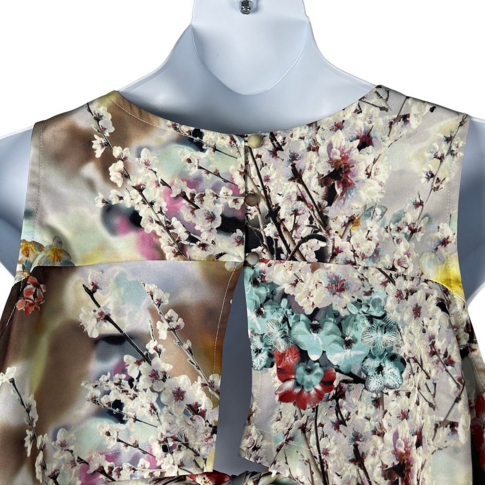 Nicole‎ Miller Dress 14 Cherry Blossom Watercolor Floral Art to Wear Open Back - Picture 8 of 13